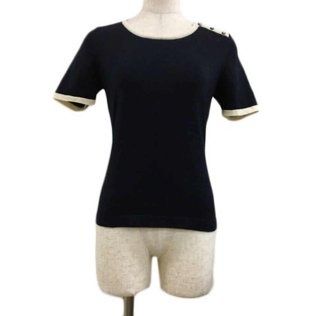 J.PRESS(ジェイプレス)のジェイプレス セーター ニット プルオーバー 無地 ウール 半袖 M 紺 白 レディースのトップス(ニット/セーター)の商品写真
