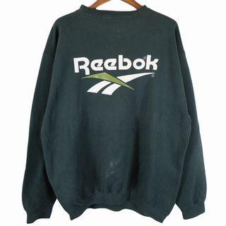 リーボック(Reebok)のUSA製 Reebok リーボック ワンポイントロゴ スウェット 大きいサイズ グリーン (メンズ 1XL-2XL) 中古 古着 O3983(スウェット)