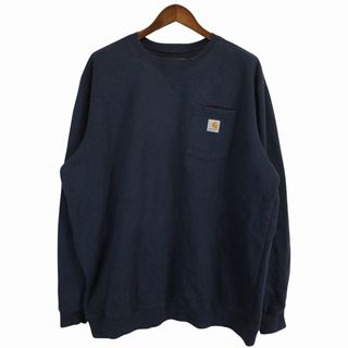 カーハート(carhartt)のCarhartt カーハート ワンポイントロゴ スウェット 大きいサイズ 胸ポケット ネイビー (メンズ 2XL) 中古 古着 O4007(トレーナー/スウェット)