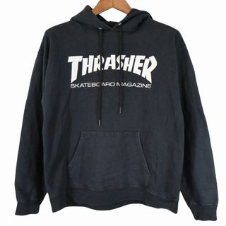 スラッシャー(THRASHER)のTHRASHER スラッシャー ワンポイントロゴ パーカー プルオーバー スケートボード  ブラック (メンズ M相当) 中古 古着 O3984(パーカー)