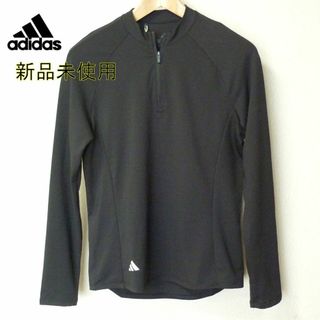 アディダス(adidas)の新品未使用(M)アディダスゴルフ レディース黒ハーフジップ長袖シャツ/モック(ウエア)