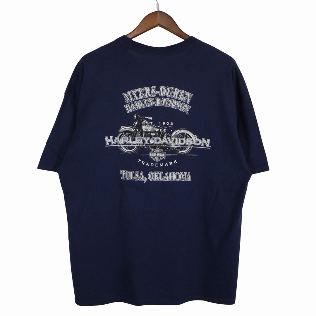 Harley Davidson(ハーレーダビッドソン)のHARLEY DAVIDSON ハーレーダビッドソン ロゴプリント半袖Ｔシャツ 大きいサイズ 丸首 バイク ネイビー (メンズ 2XL) 中古 古着 O4016 メンズのトップス(Tシャツ/カットソー(半袖/袖なし))の商品写真