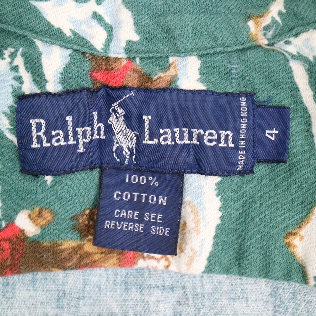 POLO RALPH LAUREN(ポロラルフローレン)のRalph Lauren ラルフローレン デザイン長袖シャツ ノルディック柄 アニマル ポケット グリーン (キッズ 4) 中古 古着 O4025 キッズ/ベビー/マタニティのキッズ服男の子用(90cm~)(ブラウス)の商品写真