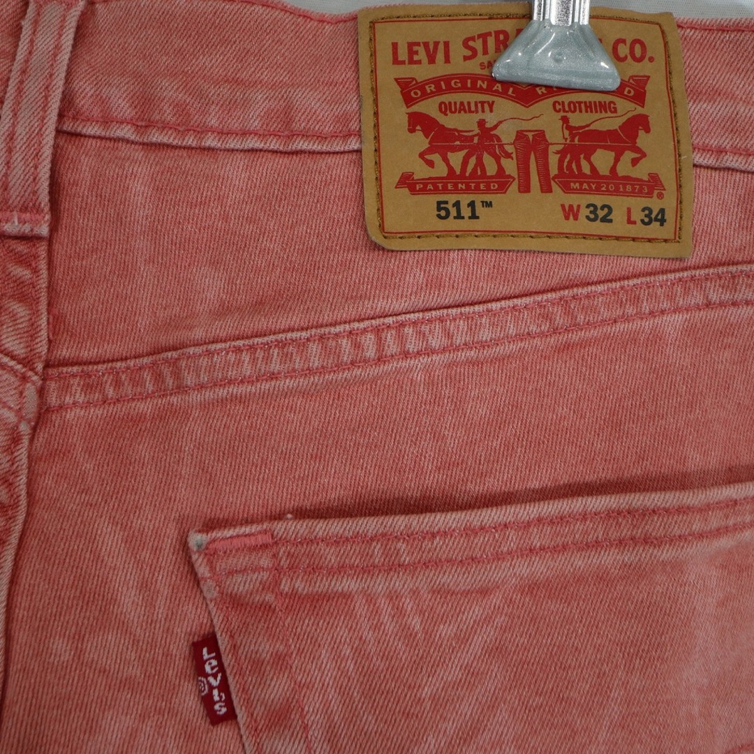 Levi's(リーバイス)のLevi's リーバイス カラーデニムパンツ 柄 先染め ピンク (メンズ 32/34) 中古 古着 O4062 メンズのパンツ(デニム/ジーンズ)の商品写真