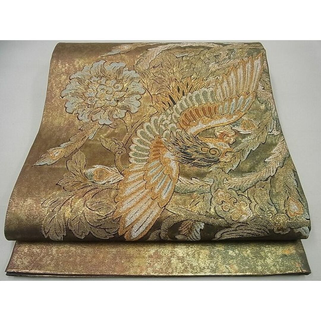 平和屋-こころ店■六通柄袋帯 唐織 流水横笛花文 金糸 引箔 正絹 逸品 A-ru030