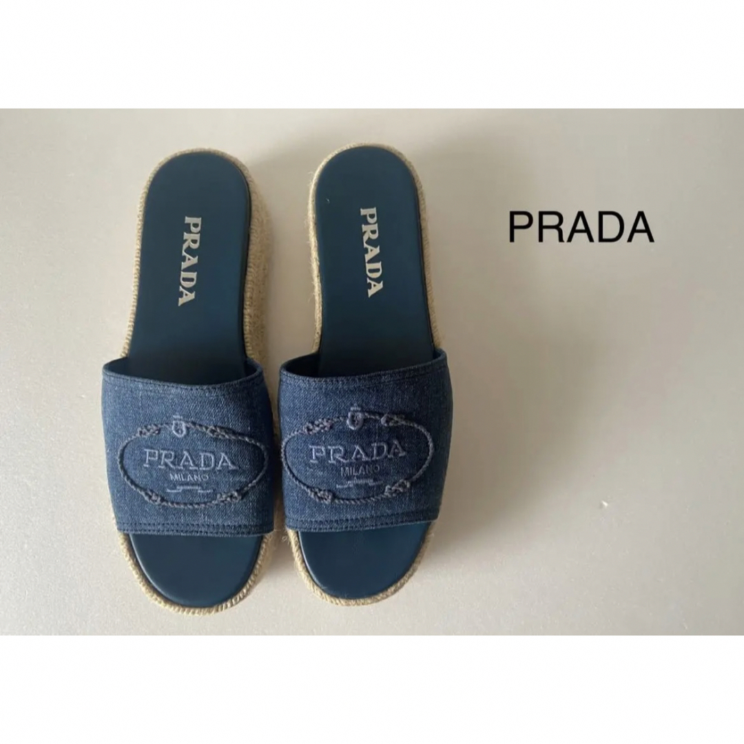 美品　プラダ　PRADA エスパドリーユ　サンダル　ミュール　デニム