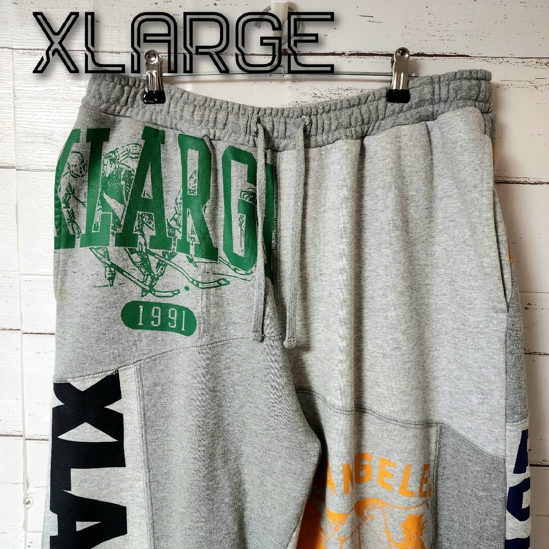 《希少》XLARGE エクストララージ スウェット パンツ パッチワーク グレー