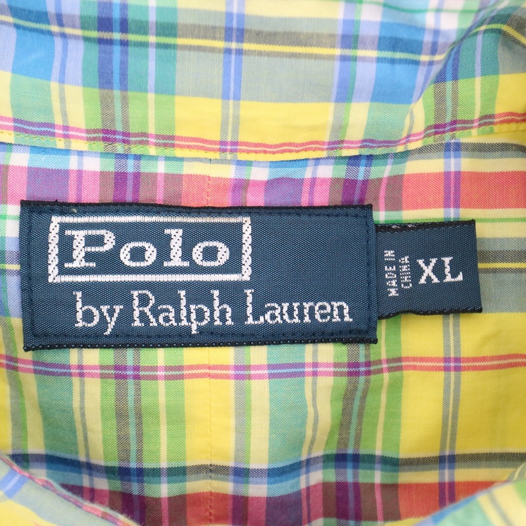 POLO RALPH LAUREN(ポロラルフローレン)のPolo by Ralph Lauren ポロバイラルフローレン マドラスチェック長袖シャツ フラップポケット イエロー (メンズ XL) 中古 古着 O4139 メンズのトップス(シャツ)の商品写真