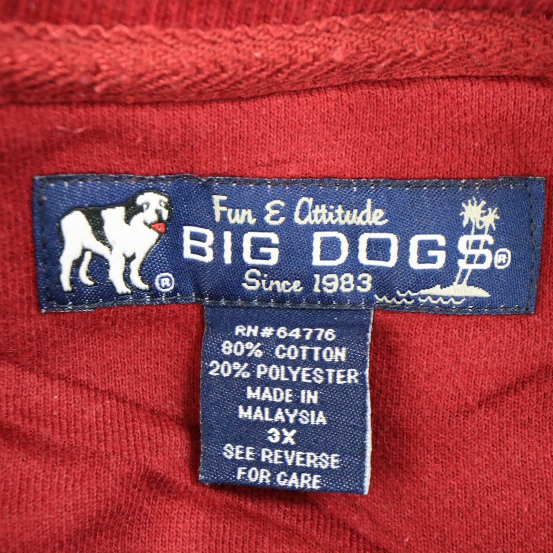 2000年代～ BIG DOGS 英文字イラスト スウェット 大きいサイズ  刺繍 アニマル ワインレッド (レディース 3XL)   O4119 6