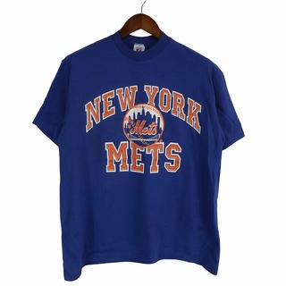 80年代 USA製 LOGO7 MLB ニューヨーク メッツ 半袖Ｔシャツ シングルステッチ スポーツ ベースボール ブルー (メンズ XL) 中古 古着 O4175(Tシャツ/カットソー(半袖/袖なし))