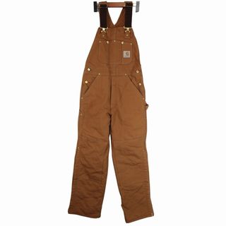 カーハート(carhartt)のUSA製 Carhartt カーハート オーバーオール ワークウェア ダック地 ダブルニー ベージュ (メンズ 30×30) 中古 古着 O4108(ワークパンツ/カーゴパンツ)