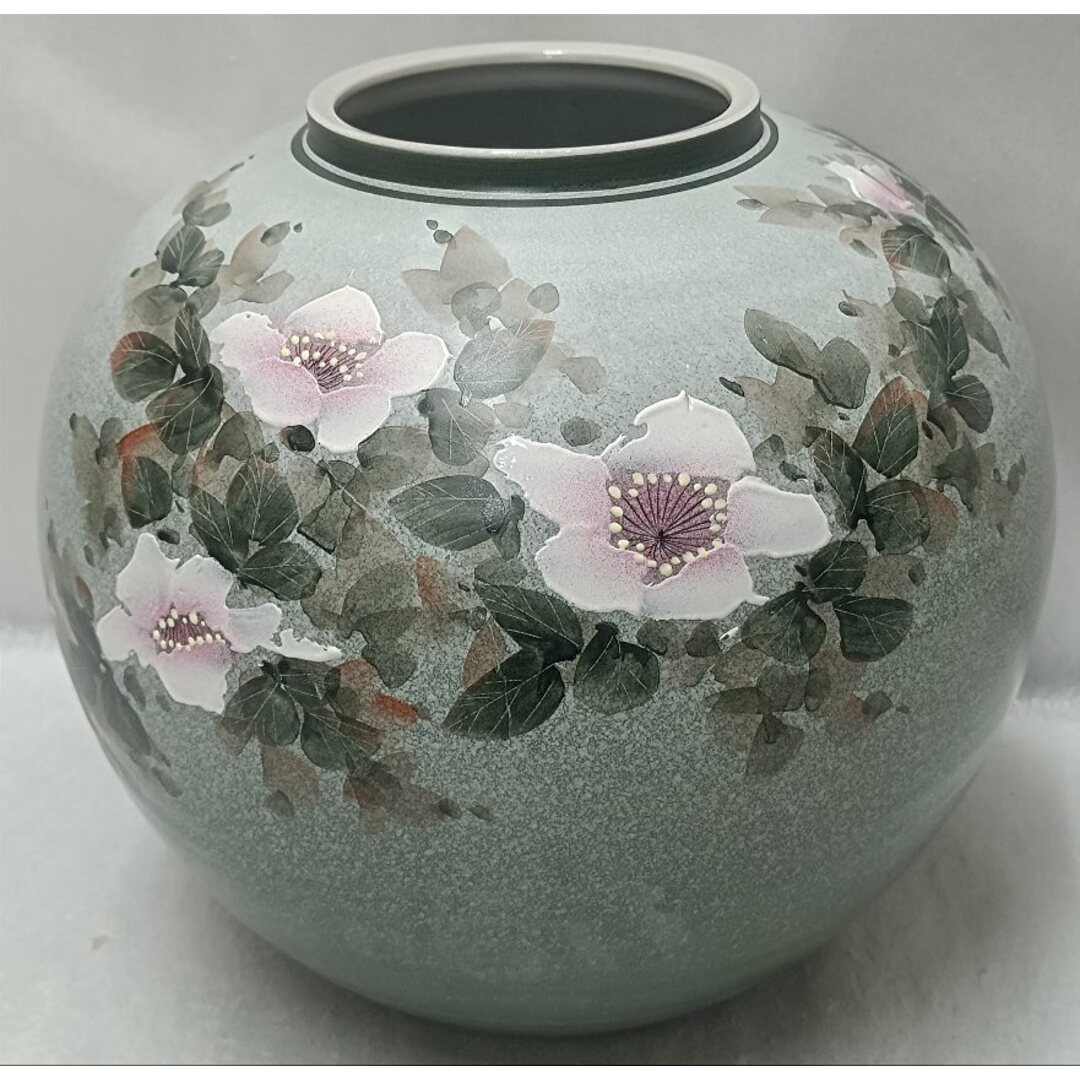 極上品 九谷焼 中村陶志人 花紋花瓶／花器／飾り壺 - 陶芸