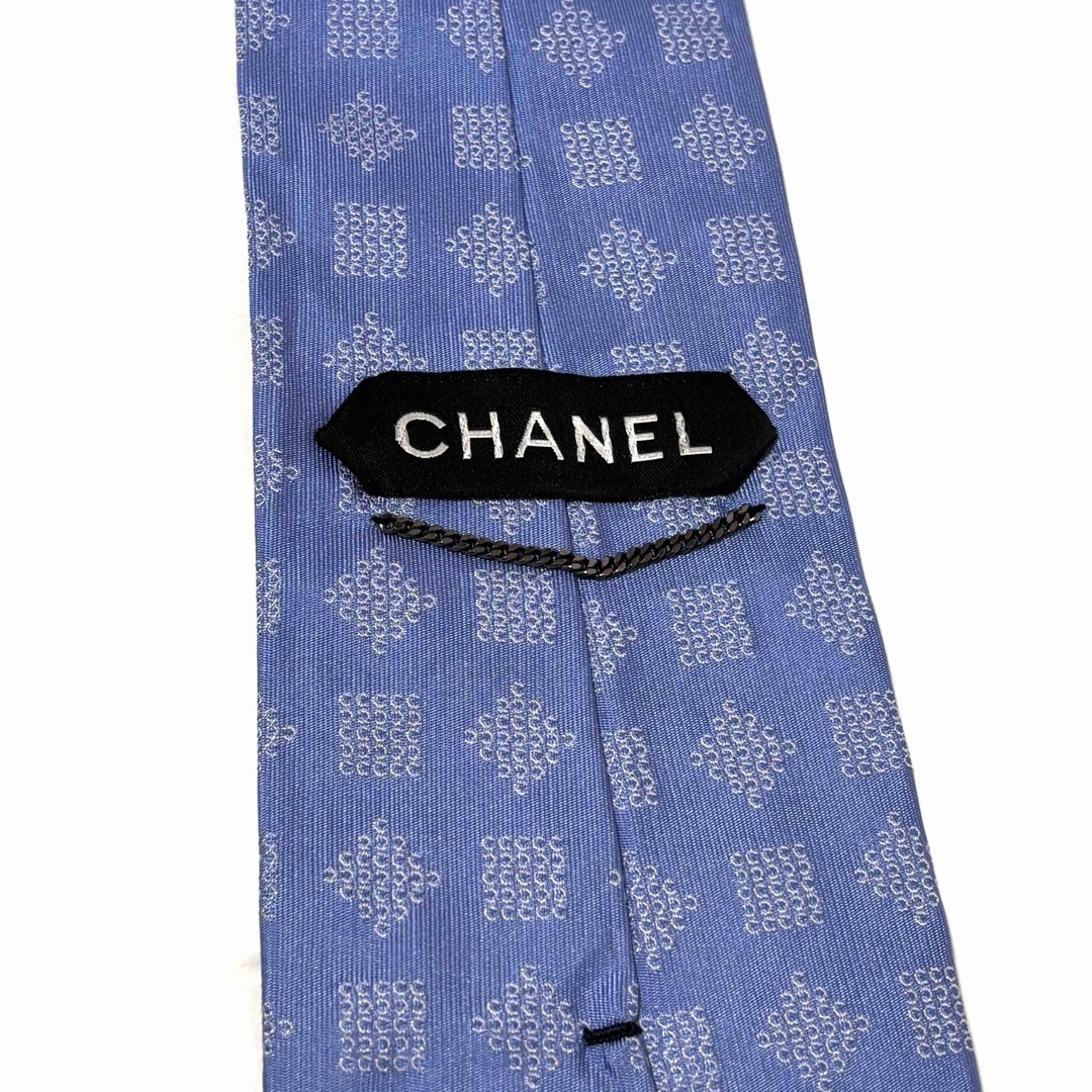 美品✨ シャネル ネクタイ スカイブルー チェーン付き お洒落✨