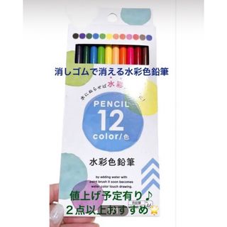 【新品・未使用】消しゴムで消える水彩色鉛筆 12色(色鉛筆)