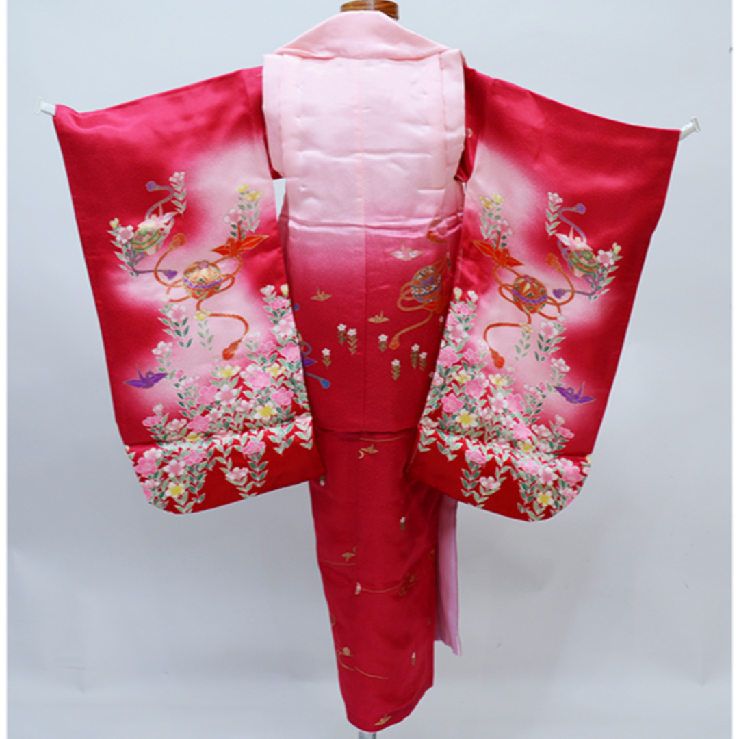 七五三 三歳 女児 被布着物セット 百花繚乱 折り鶴 祝着 NO39424 - 七五三