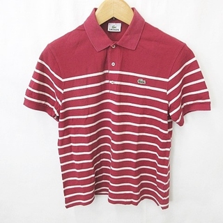 ラコステ(LACOSTE)のラコステ LACOSTE ゴルフ ポロシャツ 半袖 ボーダー リブ 赤 白 4(ウエア)