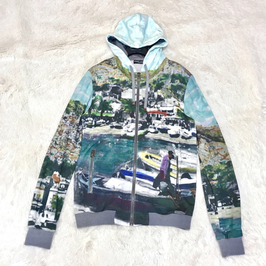 希少 DOLCE&GABBANA 総柄 ZIP パーカー フーディ トレーナー