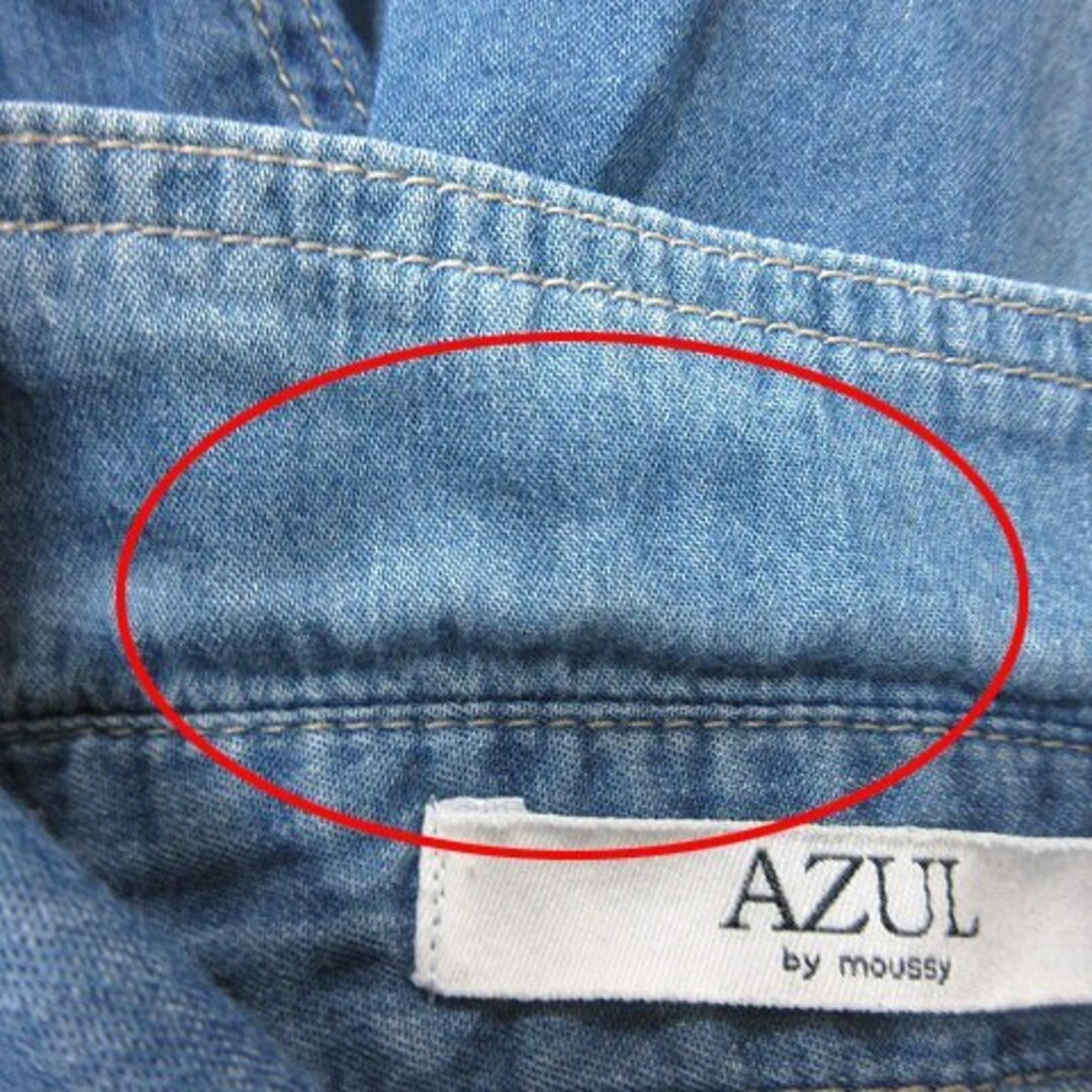 AZUL by moussy(アズールバイマウジー)のアズールバイマウジー シャツワンピース ひざ丈 長袖 ウォッシュ加工 M 青 レディースのワンピース(ひざ丈ワンピース)の商品写真