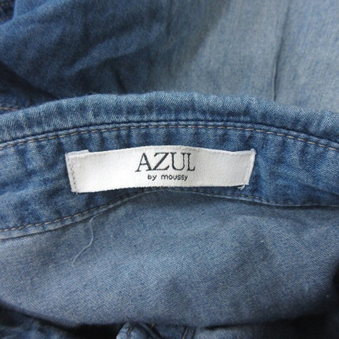 AZUL by moussy(アズールバイマウジー)のアズールバイマウジー シャツワンピース ひざ丈 長袖 ウォッシュ加工 M 青 レディースのワンピース(ひざ丈ワンピース)の商品写真