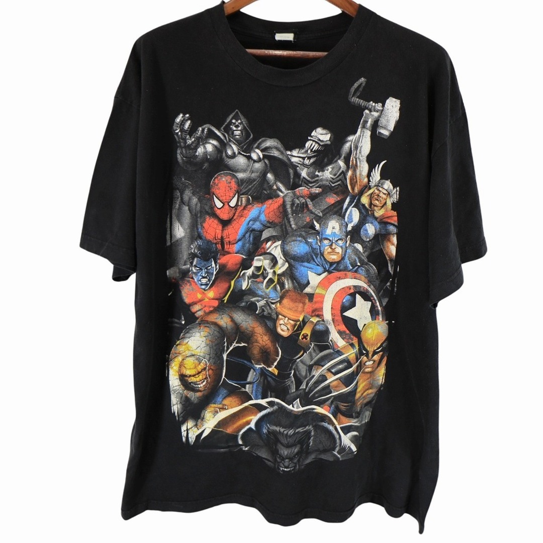 MARVEL キャラクター 半袖 プリントＴシャツ アニメ コミック アメコミ ブラック (メンズ 2XL)   O4296