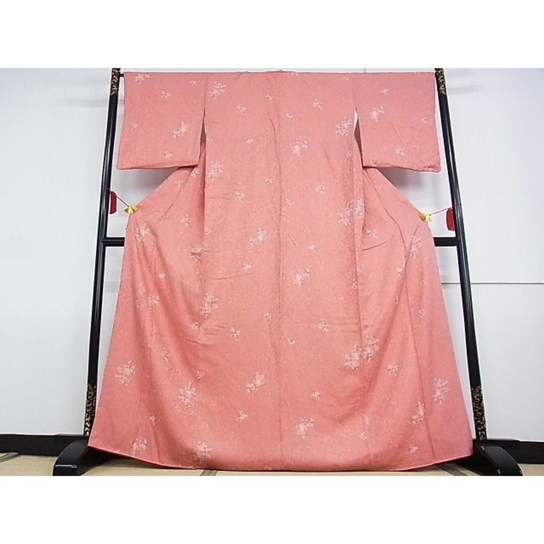 平和屋-こころ店■上質な色無地 草花丸地紋 四君子 金色 着丈167cm 裄丈65.5cm 正絹 逸品 A-ta5305