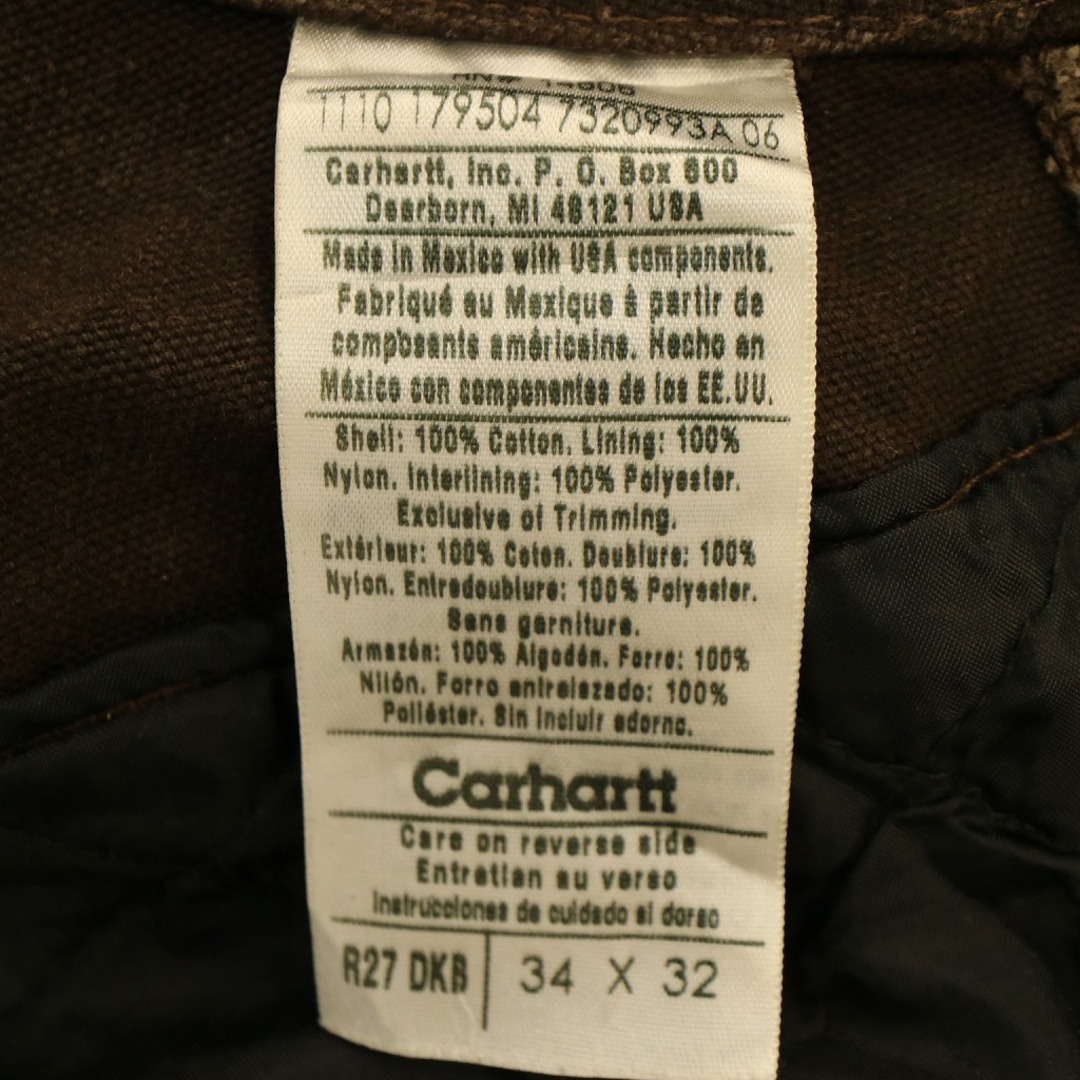 carhartt(カーハート)のCarhartt カーハート オーバーオール ダブルニー 裏地キルティング ワンポイントロゴ ダック地 ブラウン (メンズ 34) 中古 古着 O4327 メンズのパンツ(サロペット/オーバーオール)の商品写真
