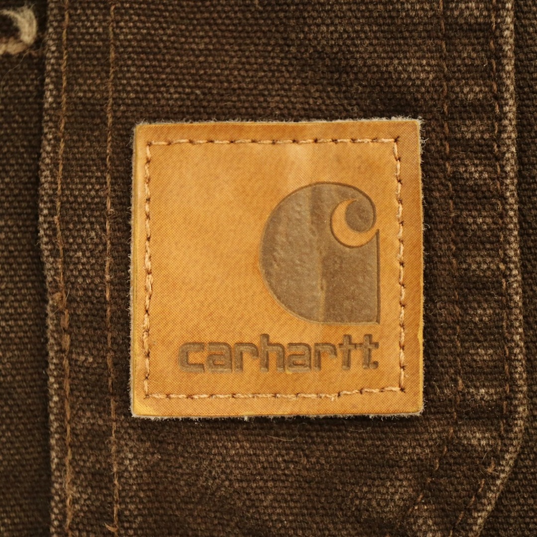 carhartt(カーハート)のCarhartt カーハート オーバーオール ダブルニー 裏地キルティング ワンポイントロゴ ダック地 ブラウン (メンズ 34) 中古 古着 O4327 メンズのパンツ(サロペット/オーバーオール)の商品写真