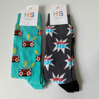 ハッピーソックス(Happy Socks)のハッピーソックス メンズ 2セット 靴下 DJ サブカル 音楽 グレー グリーン(ソックス)