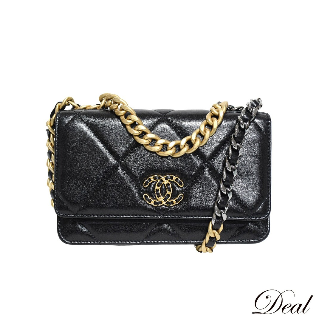 極美品 CHANEL シャネル  CHANEL19 ココマーク チェーン ウォレット 黒  AP0957  レディース ショルダーバッグ