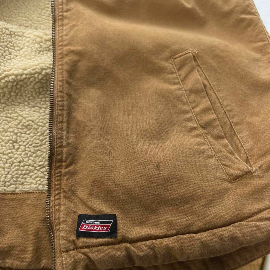 ディッキーズ　ダック生地ボアベスト　アメカジ　古着　ブラウン　Dickies