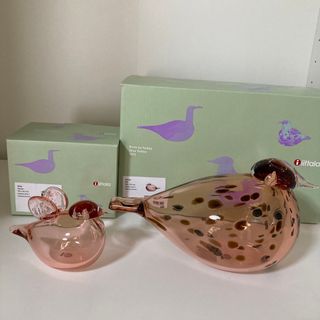 イッタラ(iittala)のイッタラ　バード　ベビー&マザー　サーモンピンク(置物)