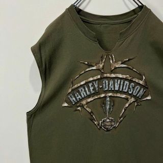 ハーレーダビッドソン(Harley Davidson)のハーレーダビッドソン　ビッグロゴ　タンクトップ　ブラック　ノースリーブ　カーキ(タンクトップ)