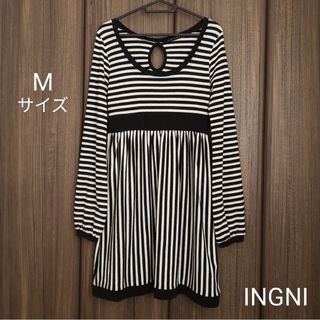 イング(INGNI)の【中古】INGNI ボーダー×ストライプ柄ひざ丈ワンピース／ブラック×ホワイト(ひざ丈ワンピース)