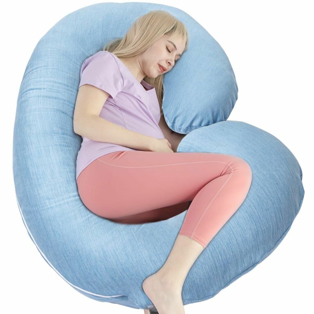 【色: 冷感ブルー】C型抱き枕 妊婦冷感 人気 マタニティーだきまくら 授乳クッ
