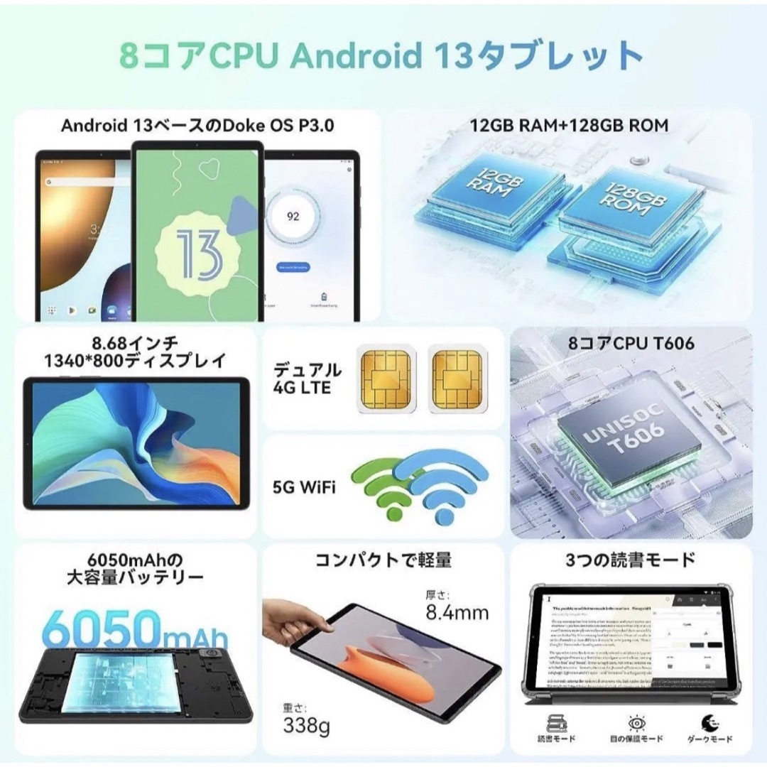 Android 13 タブレット 新品 2023年最新 SIMフリー 8インチ 1