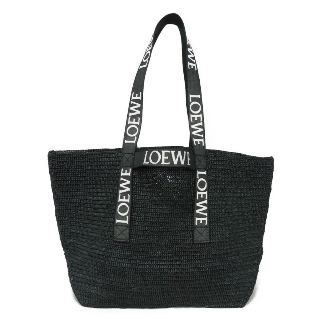 LOEWE ロエベ フォールド ショッパー 刺繍 ブラック ホワイト 2WAY トップハンドル ショルダーバッグ ロゴ ラフィア トートバッグ B507X23X10