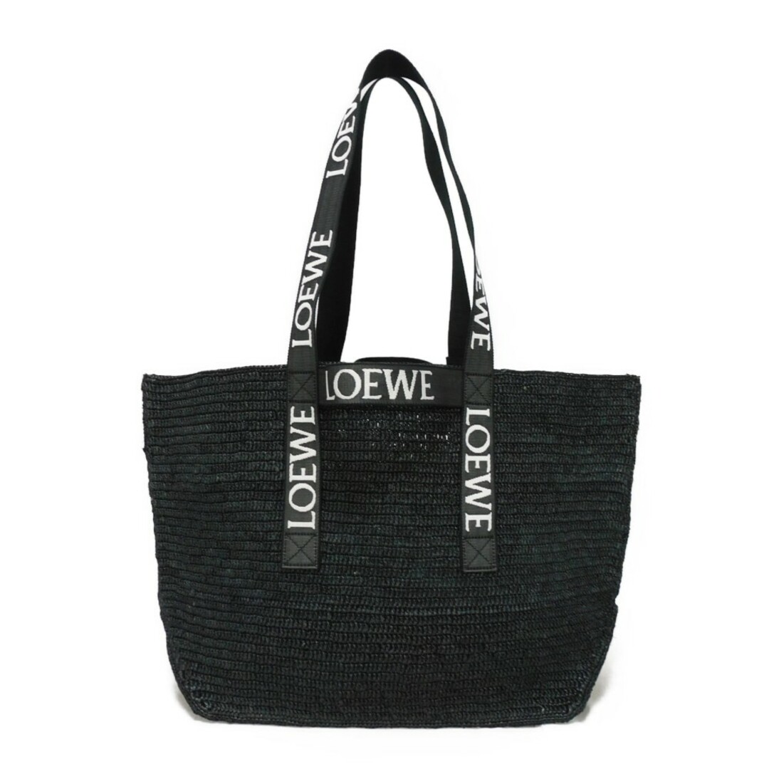 LOEWE ロエベ フォールド ショッパー 刺繍 ブラック ホワイト 2WAY トップハンドル ショルダーバッグ ロゴ ラフィア トートバッグ B507X23X10