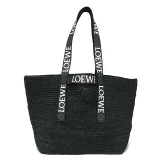 ロエベ(LOEWE)のLOEWE ロエベ フォールド ショッパー 刺繍 ブラック ホワイト 2WAY トップハンドル ショルダーバッグ ロゴ ラフィア トートバッグ B507X23X10(トートバッグ)