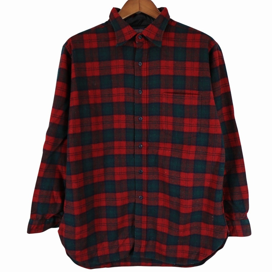 PENDLETON(ペンドルトン)の70年代 USA製 PENDLETON ペンドルトン 長袖シャツ ウール100% チェック柄 レッド (メンズ XL) 中古 古着 O4466 メンズのトップス(シャツ)の商品写真