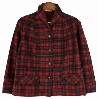 ペンドルトン(PENDLETON)の50年代 PENDLETON ペンドルトン 長袖シャツ 開襟 ウール100% チェック柄 レッド (レディース M相当) 中古 古着 O4468(シャツ/ブラウス(長袖/七分))