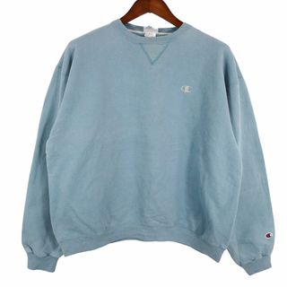 チャンピオン(Champion)のChampion チャンピオン 目付き スウェット ワンポイントロゴ ライトブルー (メンズ L) 中古 古着 O4578(スウェット)