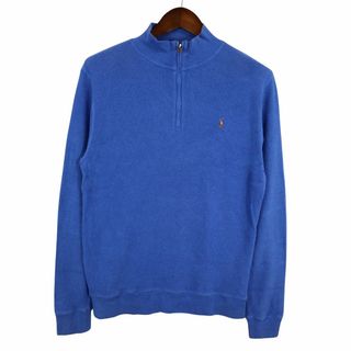 RALPH LAUREN ラルフローレン ハーフジップ 長袖Ｔシャツ サーマル ワンポイントロゴ ブルー (メンズ XL) 中古 古着 O4579(Tシャツ/カットソー(七分/長袖))