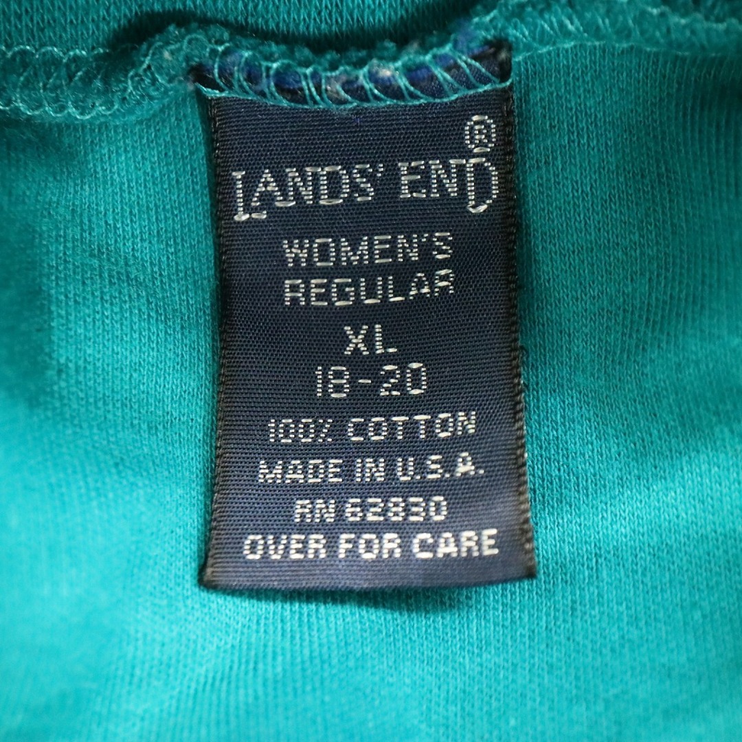 90年代 USA製 LANDS' END ランズエンド 長袖Ｔシャツ タートルネック グリーン (レディース XL) 中古 古着 O4627 レディースのトップス(Tシャツ(長袖/七分))の商品写真