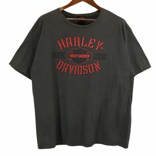 ハーレーダビッドソン(Harley Davidson)のHARLEY DAVIDSON ハーレーダビッドソン イラストプリント 半袖Ｔシャツ 大きいサイズ グレー (メンズ 2X) 中古 古着 O4629(Tシャツ/カットソー(半袖/袖なし))