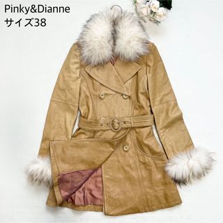 Pinky\u0026Dianne ラムレザー ロングコート ファー着脱可 ガウン ベルト