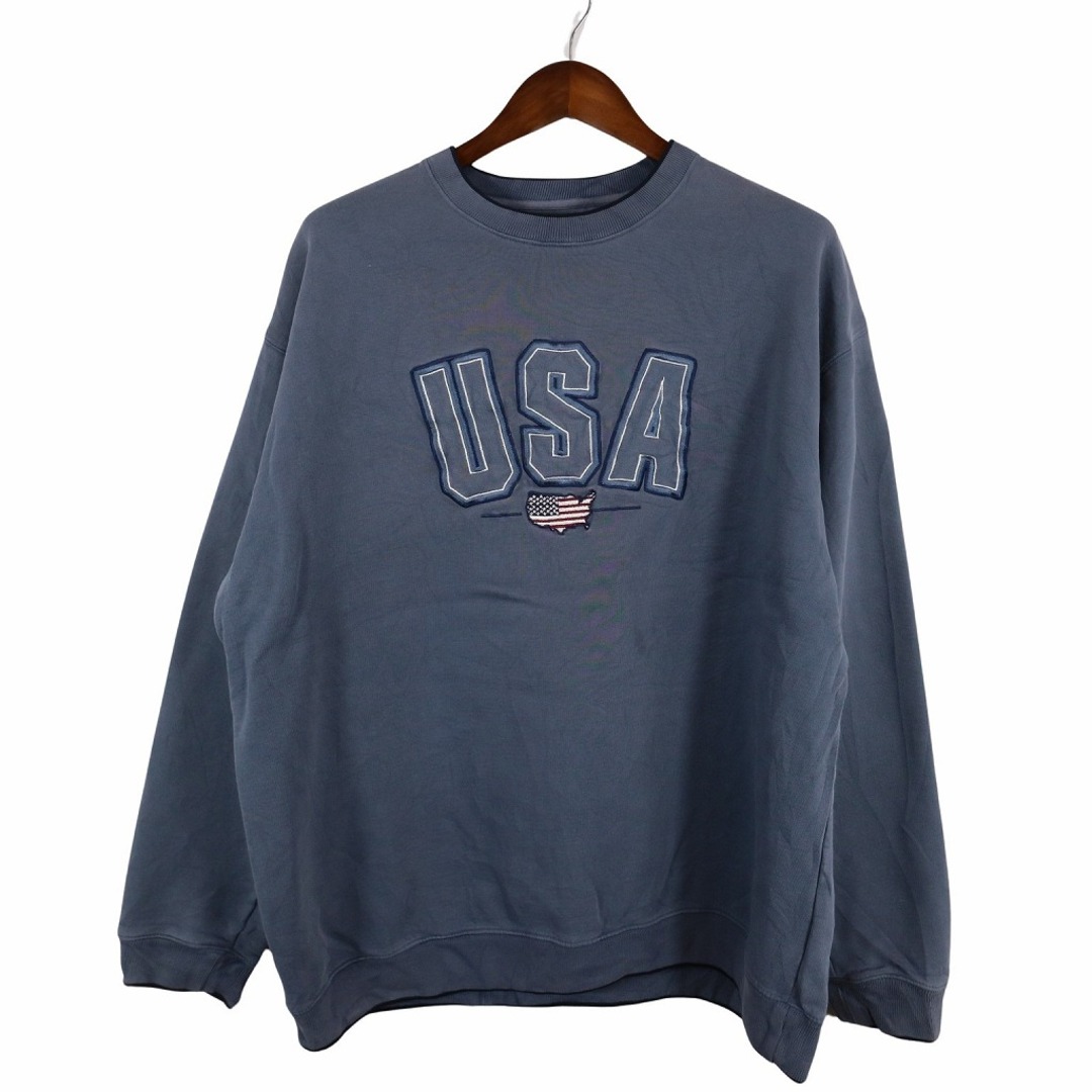 Croft＆barrow USA アメリカ国旗 スウェット 刺繍 ブルー (メンズ L)   O4678