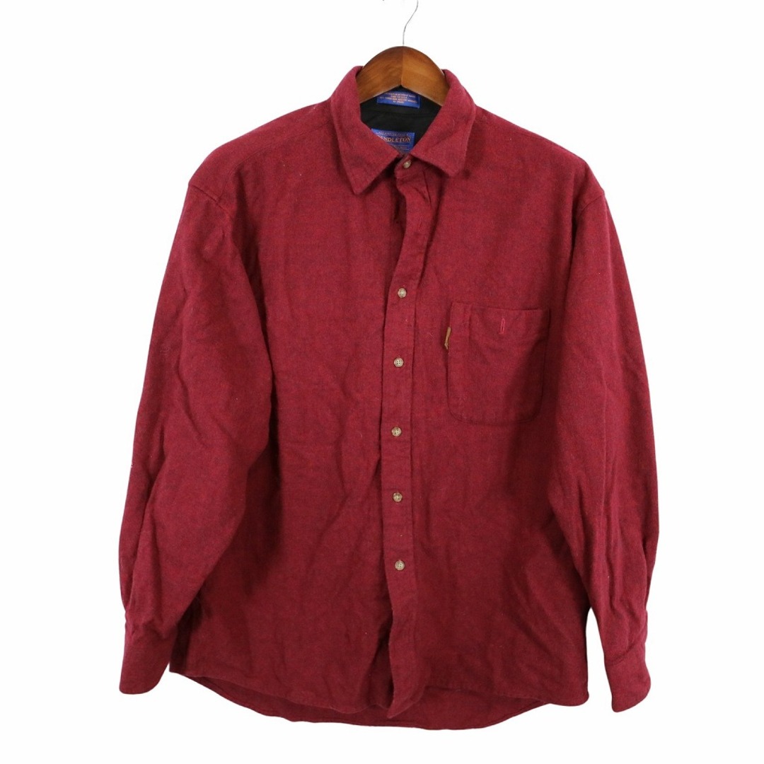 PENDLETON(ペンドルトン)のPENDLETON ペンドルトン ウール 長袖シャツ エルボーパッチ ワインレッド (メンズ XL) 中古 古着 O4720 メンズのトップス(シャツ)の商品写真