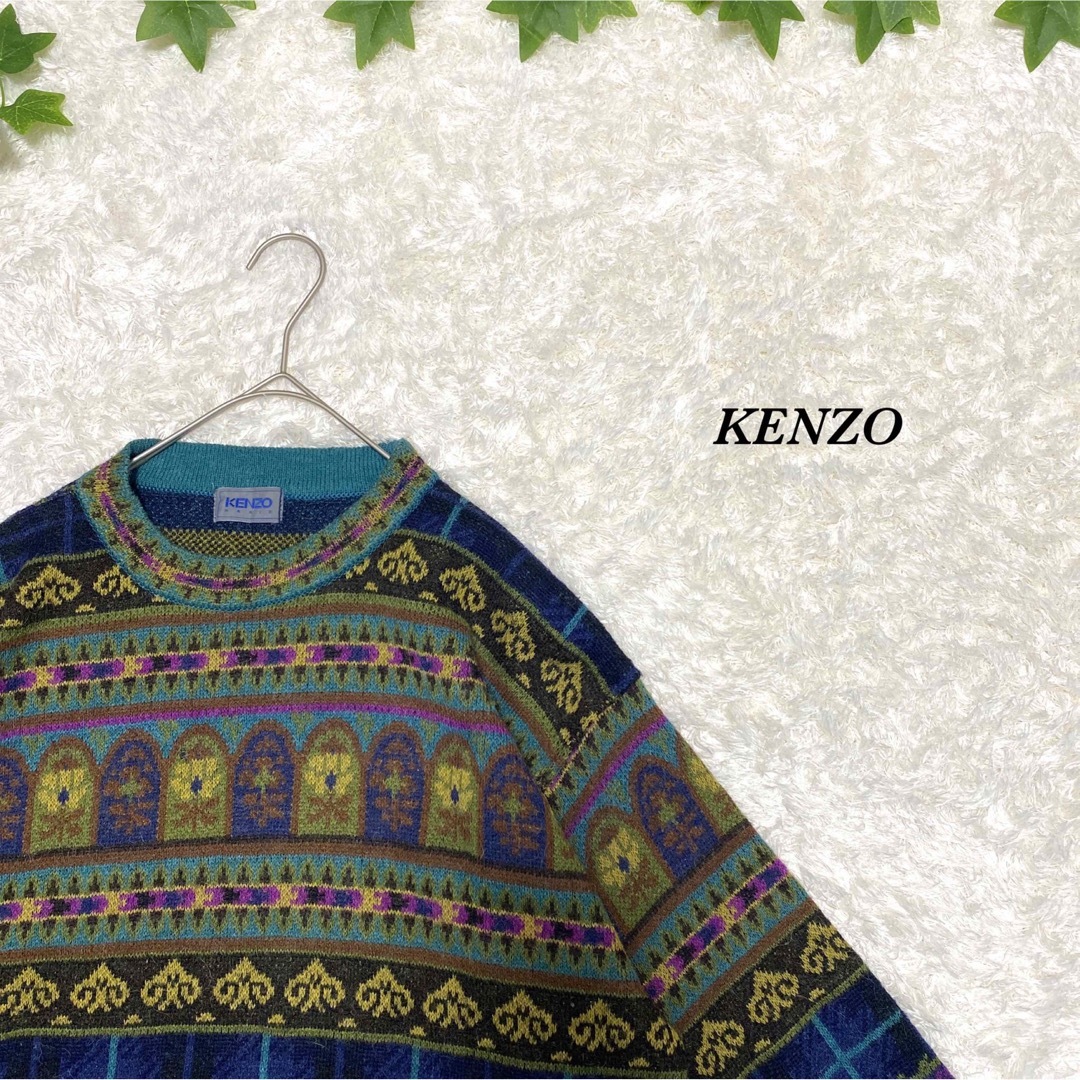 KENZO ケンゾー　柄ニット　マルチカラー　デザイン　レトロ　ネイティブ | フリマアプリ ラクマ