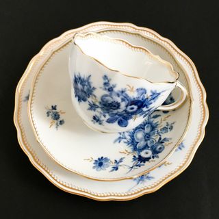 マイセン(MEISSEN)のマイセン 金彩 花のブーケ文 藍色 カマイユ カンテ コーヒートリオ ④(食器)