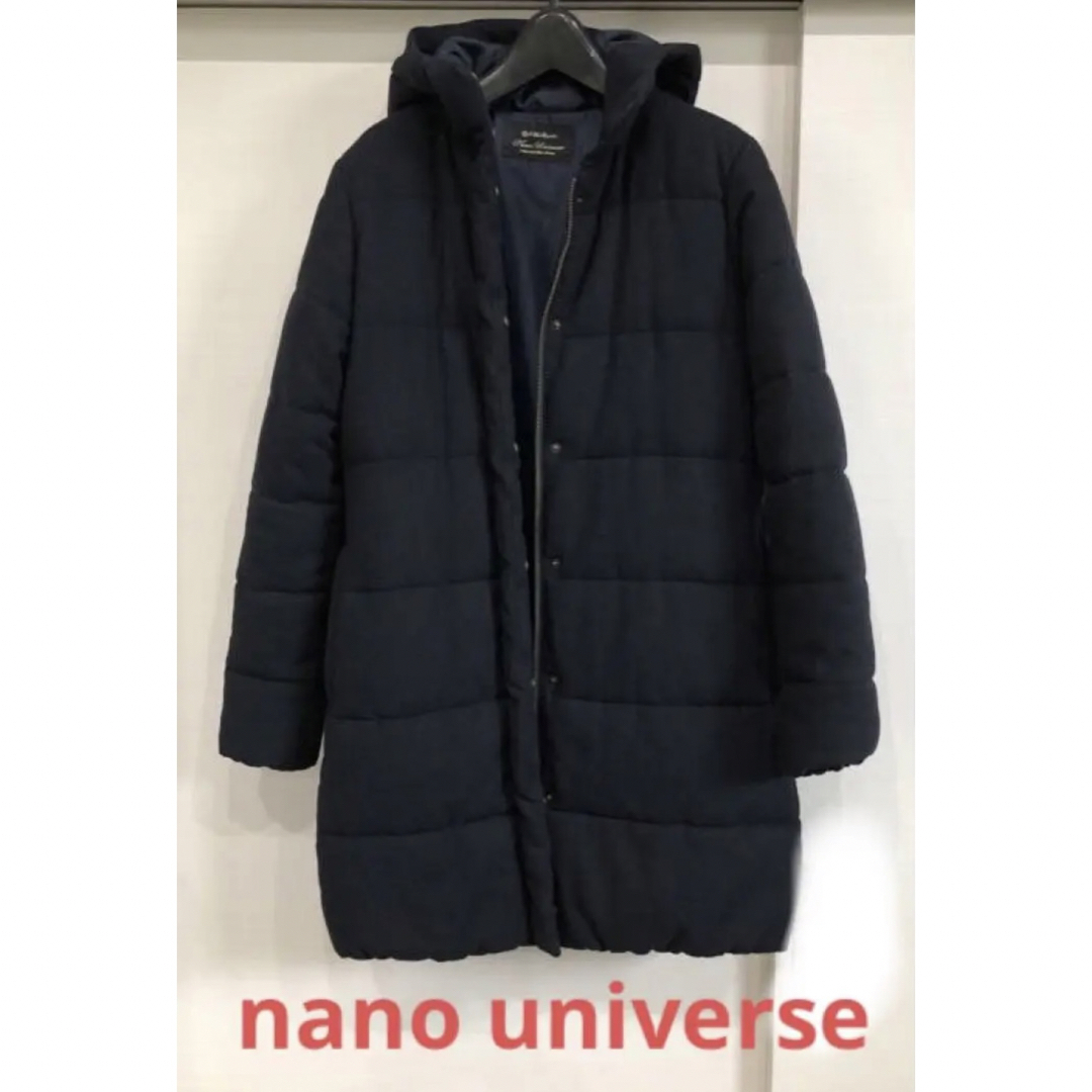 1652 nano universe  フード付き　中綿ロングコート　ネイビー